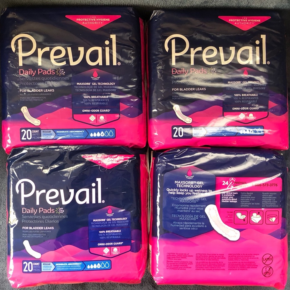 Prevail Daily Pads Regular Moderate #4 20 Count - Lot Of 4 Packs - 80 ct Total